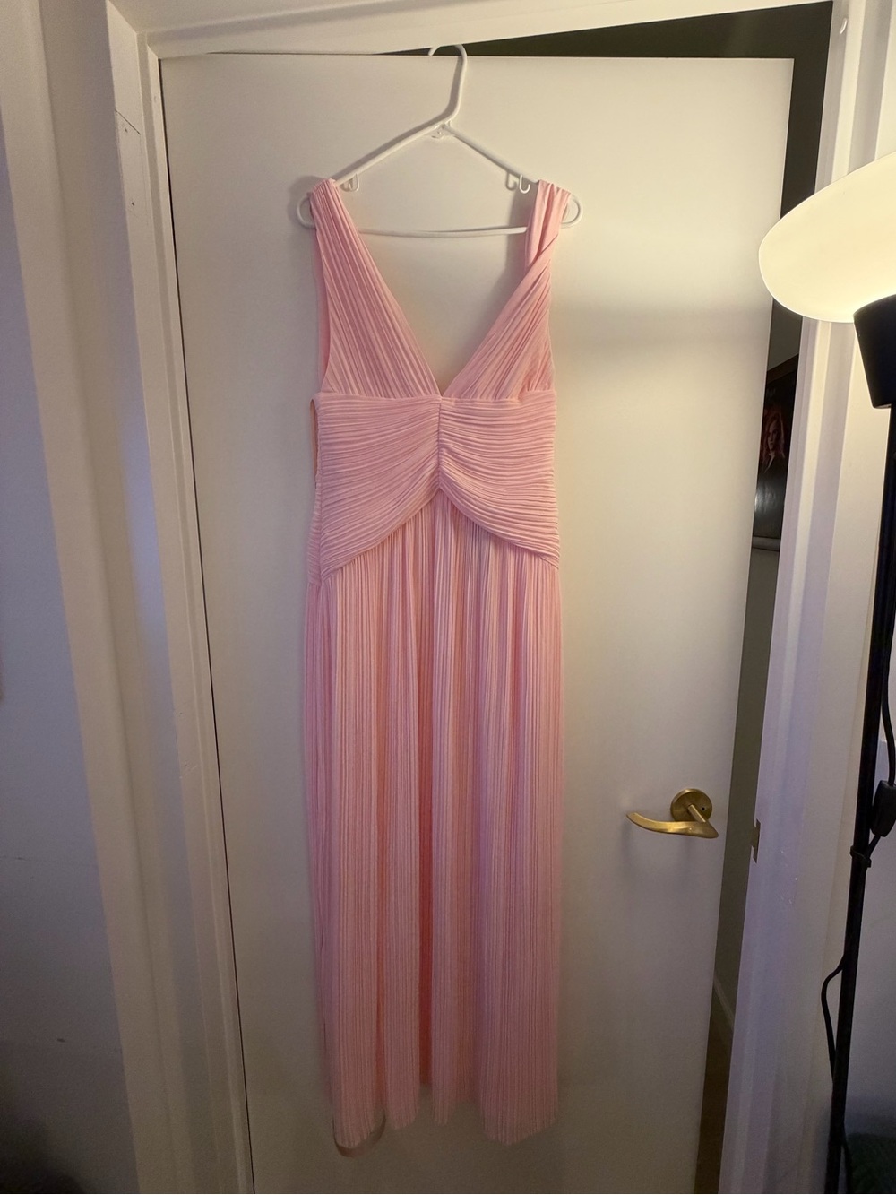 Lulu's Blush Pink Pleated V-Neck Maxi Dress